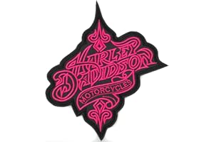GZM Toppa ricamata Replica Harley Davidson lettere rosa 21 x 17,5 cm con termoadesivo per giubbotti e giacche Biker