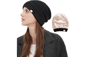 Hat Hut Berretto invernale da donna foderato in raso, foderato in seta, morbido berretto per capelli, berretto morbido lavorato a maglia calda