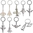 HOUGEBA 9pcs Airplane Keychain Set Spacecraft Aircraft Airliner Fighter Plane Model Creative Key Ring Gift for Aviation Enthusiast Pilot Aviator