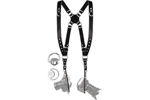 C Coiro Kameragurt für 2 Kameras mit doppeltem Tragegurt aus Leder und verstellbarem Schultergurt - Ledergurt für DSLR/SLR - Camera Dual Shoulder Strap, Standard/Schwarz