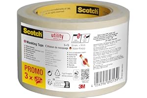 SCOTCHBLUE Scotch Utility Nastro di Mascheratura, 30 mm x 50 m, 3 Rotoli/Confezione, Per Pittura e Decorazione Interna, 70% PEFC