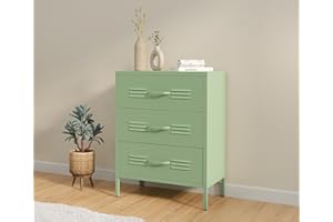 STEELSØN Metallschrank Mizar, Kommode mit 3 Schubladen, Sideboard Wohnzimmer grün, Mehrzweckschrank, Schubladenschrank schmal Maße 80x60x38 (HxBxT)