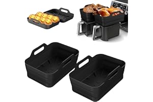 Tuuyee Foldable Silicone Liners for Ninja Dual AF400UK, AF451UK & Tower T17088, Large Silicone Liners for Ninja Dual Air Fryer Accessories (Black)