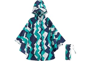 KAKU NANU Rain Poncho Children's Rain Cape Poncho with Hood 3-14 Years Lightweight Rain Poncho Reusable Girls Boys Waterproof Foldable