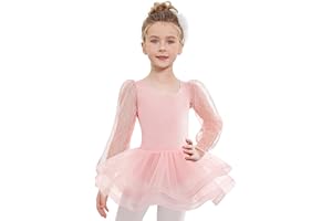 Arshiner Abbigliamento da Balletto per Bambine, Abito da Balletto a Maniche Lunghe, Abito da Ballo, tutù, Body da Danza con tutù a 3 Strati, 2-8 Anni