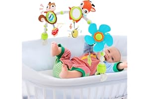 CestMall Travel Arch Stubenwagen-Spielzeug für Säuglinge und Kleinkinder, Activity Kinderwagenbogen mit Tierrasseln, Windmühle, Beißring und Musik, Kinderwagenspielzeug mit verstellbaren (orange)