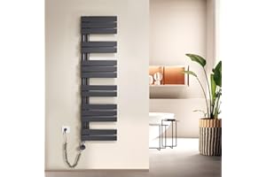 Meykoers Badheizkörper Elektrisch mit Thermostat 1385 x 400mm Handtuchheizkörper elektrisch Anthrazit Bad heizkörper Flach Handtuchhalter Handtuchtrockner für Badezimmer