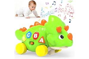 AUYLE Baby Spielzeug 6-36 Monate, Dino Krabbelspielzeug mit Licht & Musik, Musikalische Kinderspielzeug mit Automatischer Hindernisvermeidung, Motorikspielzeug ab 1 Jahr für Baby Geschenk Junge und Mädchen