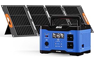 AIVOLT Centrale elettrica portatile da 1600Wh/1800W con pannello solare da 100W Generatore solare per alimentazione di emergenza/campeggio/camper con ricarica wireless e luci LED