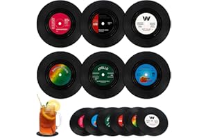 YAKLEE 12 Pezzi Sottobicchieri in Silicone, Sottobicchieri di Vinile Dischi CD Retrò Rotondi Tappetino Per Bevande Bicchieri da Vino Musica Classica Tappetino Antiscivolo Tazza per Ufficio a Casa Bar -Nero