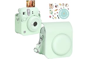 Texliney Tasche Schutzhülle für Fujifilm Instax Mini 12 Sofortbildkamera PU Leder Reisetasche mit Film Tasche und verstellbarem Schultergurt, Kompatibel mit Instax Mini 12 11 9(Mint Green)