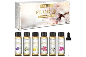 EUQEE Oli Essenziali per Diffusori 6x10ml, Set di Olio Essenziale Floreali - Lavanda, Rosa, Ylang Ylang, Gelsomino, Geranio, Camomilla