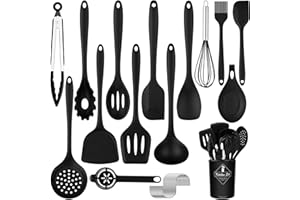 FUKTSYSM Kitchen Utensils Set - 25pcs Silicone Kitchen Utensils Set, BPA Free Food Grade Non Stick Coating Silicone Spatulas Kitchen Utensils, Heat Resistant and Easy Clean, Black