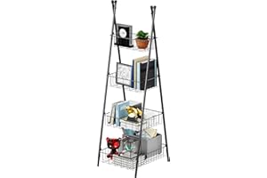 Shinoske Scaffale a scala a 4 livelli, libreria, Scaffale Portaoggetti di Metallo, Scaffalatura Multifunzionale per soggiorno camera da letto cucina ufficio, struttura in acciaio, nero