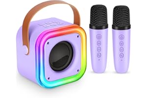 Spinosaurus Mini Karaoke Machine for Kids,Wireless Microphones with Portable Bluetooth Speaker 2 Mic & Colorful Led Light Speaker Singing Birthday Gifts for Girls 4+Year Old (Purple)