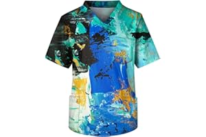 ROSENNIE Kasacks Herren Pflege V-Ausschnitt Musterdruck Bunte Kasacks Pflege Kurzarm Schlupfhemd Mit Taschen Locker Kasackhemd Freizeitshirt Leichte Arbeitshemd Sommerhemd Regular Fit Kompressionsshirt