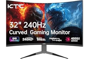 ‎KTC KTC 32 Zoll Monitor Curved 1000R, 2K WQHD (2560x1440p) 240Hz Gaming Monitor, 1ms, Adaptive Sync, 122% sRGB, 4000:1 Kontrast, 2 x DP 1.4 (240Hz), 2 x HDMI 2.0 (144Hz), Unterstützung von Tilt und VESA