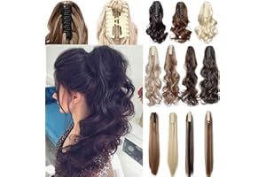 MY-LADY Claw Clip in Ponytail Hair Extension Synthetic Hair Extensions Hairpiece One Piece Long Pony Tails 18inch Wavy - Dark Black