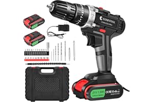 CONENTOOL Wkrętarka akumulatorowa 21 V, wiertarko-wkrętarka akumulatorowa z 2 akumulatorami 1,5 Ah, maks. 45 Nm, 2 biegi, 25 + 3 poziomy momentu obrotowego, wiertarka akumulatorowa z 3 funkcjami, szczotka