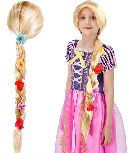 Perruque Princesse à Tresses Pour Fille – Bandeau Intégré, Longueur 70 Cm – Cosplay, Anniversaire, Halloween – Multicolore