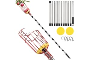 suzmei Äppelplockare med teleskophandtag, äppelplockare med teleskophandtag, fruktplockarverktyg med lätt rostfri stålstång och robust korg, äppelplockningsverktyg med lång räckvidd (röd 4,5 m)