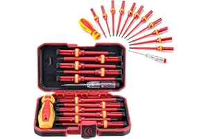 XMSZQU 13 pièces Kit Tournevis Isolé VDE, Coffret Tournevis Aimanté Electricien, Jeu de Tournevis Torx Interchangeables avec Testeur de Tension, Outils de Réparation Manuels Durables