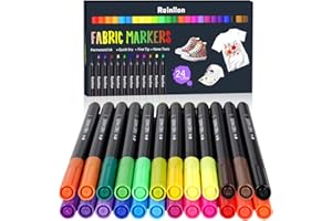 Rainllon 24 Textilstifte Waschmaschinenfest, Textilmalstifte Stofffarbe, Stoffmalfarben waschfest,Textilfarbe zum Malen Stoffmalstifte für T shirt, Stoffbeutel zum Bemalen Hut Stoff Basteln Stifte