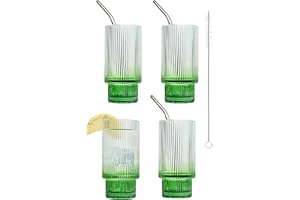 SMITHS MASON JARS Smith's Mason Jars 4-pc 285 ml Tall Collins Glasses Vintage Style con set di cannucce in metallo - Bicchiere ideale per vin brulè, Cranberry Punch, succhi di frutta - Verde
