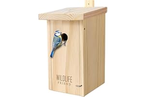 wildtier herz Natural Nesting Box for Blue Tits and Small Tit Species Made of Solid Wood - Screwed, Untreated, Weatherproof, Bird House for Tits, Nesting Aid with 28 mm Entrance Hole
