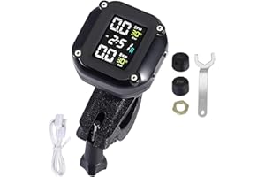 MAKDLY Motorcycle TPMS Tyre Pressure Monitoring System, IP68 Waterproof Motorcycle Tire Pressure Monitor System with LCD Display & 2 External Wireless Sensors, Digital Tyre Pressure Gauge USB Charging