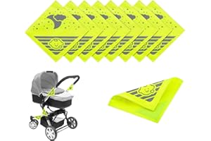DALAETUS 8 Pcs Pram Reflectors Set, Universal Reflective Stickers for Stroller with Velcro Fastener, Safety Reflectors for Pushchairs, Bicycles, School Bag (Neon Yellow)