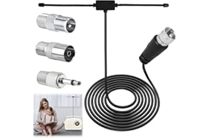 Funworth Antenne Radio Dab VHF FM Antenne Dipôle Intérieure 75 Ohms, avec Câble D'extension 3M pour Système Stéréo Récepteur Home Cinéma Radio Numérique Dab avec 3 Ddaptateurs Universels