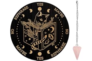 AHANDMAKER Ensemble de Planches à Pendule, Tableau de Divination de Radiesthésie Tableau de Message Métaphysique avec Collier de Pendule en Cristal pour Fournitures D'Autel Sorcellerie, Livre Magique