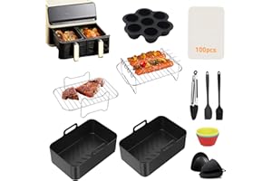 CUBTEM Accessoire Air Fryer, 12 PCS Moule Air Fryer pour Ninja Dual AF400EU AF300EU | Tower T17088, Air Fryer Accessoires 7,6L-9.5L, Moule Silicone Air fryer Pot, Airfryer Accessoires de Friteuse, Sans BPA