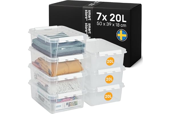 SmartStore - 7x plastförvaringslåda med klassiskt lock, 20 l (50 x 39 x 18 cm)