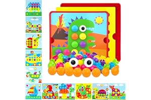 Eagool Mosaicos Infantiles, Juguetes Montessori de Colores Mosaico Niños Juegos Educativos para Niños, Juego Preescolar a Partir de 2 3 Años, 12 Cartas y 46 Botones