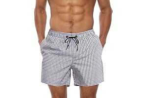 YloveM Maillot de Bain Homme Short de Bain Élastique Réglable Séchage Rapide Imprimé Short de Plage Surf avec Doublure en Maille