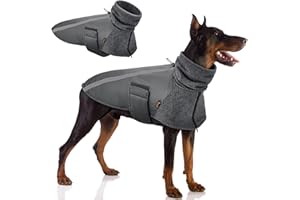 SlowTon Abrigo para Perro Invierno, Cálido Forro Polar para Exteriores con Bufanda De Cuello Alto, Rayas Reflectantes, Chaleco Resistente Al Viento, Juegos Suaves para Mascotas
