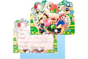 CHUKUA 20Pcs Ma-rio Party Invitations, Super Birthday Party Invites for Girls Kids with Envelopes, Personalised Boys Birthday Invitations, Double-Sided Printed Birthday Cards