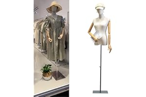 Jueraori Schaufensterpuppe Körper Weiblich, Schneiderpuppe mit Holz Armen, Mannequin Torso mit Verstellbare Höhe 140-190cm, Damenbüste Kleiderpuppe Ausstellungsstand (Farbe : Schwarz , Größe : M)