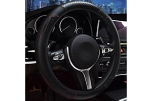 FUNCETENDS Car Steering Wheel Cover, Universal Size Steering Wheel Cover Fit 37-38cm/14.5-15inch, Anti-Slip Carbon Fiber Sports Elastic Band, Breathable Car Accessory Steering Wheel Protector Cover