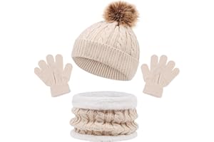 outfit spring Cappello a Maglia Bambini, Inverno Berretto Sciarpa Guanti Set, Morbida Beanie Lavorato con Pompon Soffice Caldo Scaldacollo Guanto 3In1 All'Aperto per Ragazzi e Ragazze 2-8 Anni