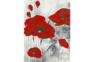 DOMYBEST FR Domybest Coquelicot DIY Diamond Painting Kit Complet Fleur Bricolage Artisanat Peinture Diamant 5D Point de Croix Diamant Rond Décoration Murale Cadeau 30x40cm