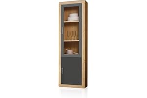 duehome | Vitrina Reversible con 2 Puertas, Composicion Salon por Piezas, Modelo Nuka, Acabado en Cambria y Gris Grafito, Medidas: 60 cm (Largo) x 193,2 cm (Alto) x 34,6 cm (Fondo)