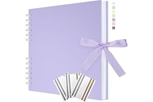 Remowith 29 x 21.5 cm Scrapbook Album with Ribbon, Craft Paper Photo Album for Wedding and Anniversary, Family DIY Photo Album with Corner Stickers 40 Pages Light Purple
