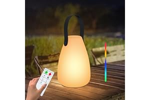 FUYO Lampe de Table Extérieure Sans Fil, Rechargeable LED 8 Couleurs Dimmable Lampe de Table avec Télécommande, 4 Niveaux d'intensité Variable, étanche pour Chambre Jardin Patio (Lisse, Plastique)