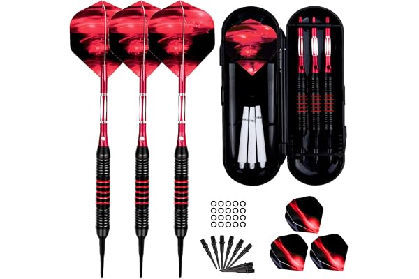 GUBOOM Flechette Pointe Plastique Pro 18g, Set de Flechettes à Pointe Souple pour Cible de Flechette Electronique 3 Fléchettes avec 6 Vols 50 Pointes et 20 Anneaux