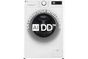LG AI DD D2R3S08AIDD Lavasciuga Slim 8 / 4kg Serie R3 Classe A-10%/E, Lavatrice e Asciugatrice Insieme, 1200 giri, Eco Hybrid, Allergy Care, Direct Drive, Motore Inverter Direct Drive, Bianca