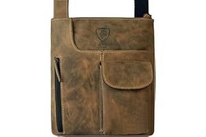 J. Wilson London 100% Pure Real Distressed Vintage Hunter Leather Handmade Unisex Crossover Shoulder Messenger Bag