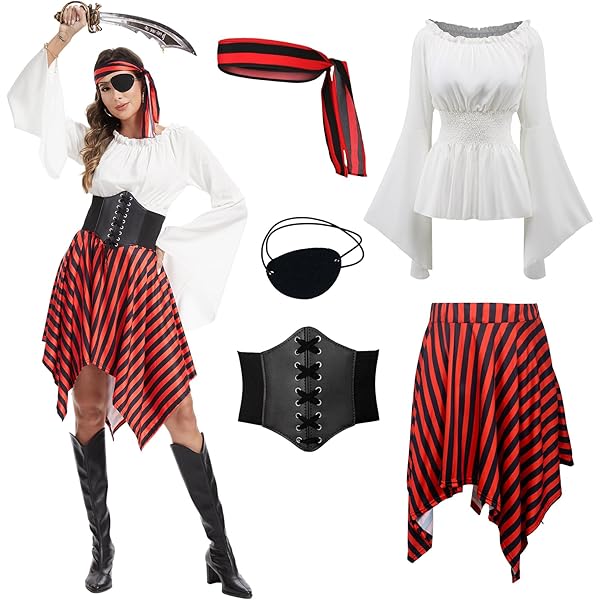 MNRIUOCII Gonna pirata da donna – Carnevale costume da pirata da donna rosso nero a righe gonna pirata con cintura lunghezza al ginocchio a vita alta cosplay pirata gonna asimmetrica Swing A MNRIUOCII Gonna pirata da donna – Carnevale costume da pirata da donna rosso nero a righe gonna pirata con cintura lunghezza al ginocchio a vita alta cosplay pirata gonna asimmetrica Swing A